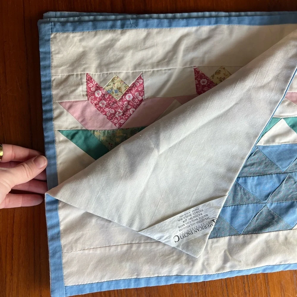 Vintage American Pacific Quilted Patchwork Placemats – Set of 4 Blue Farmhouse